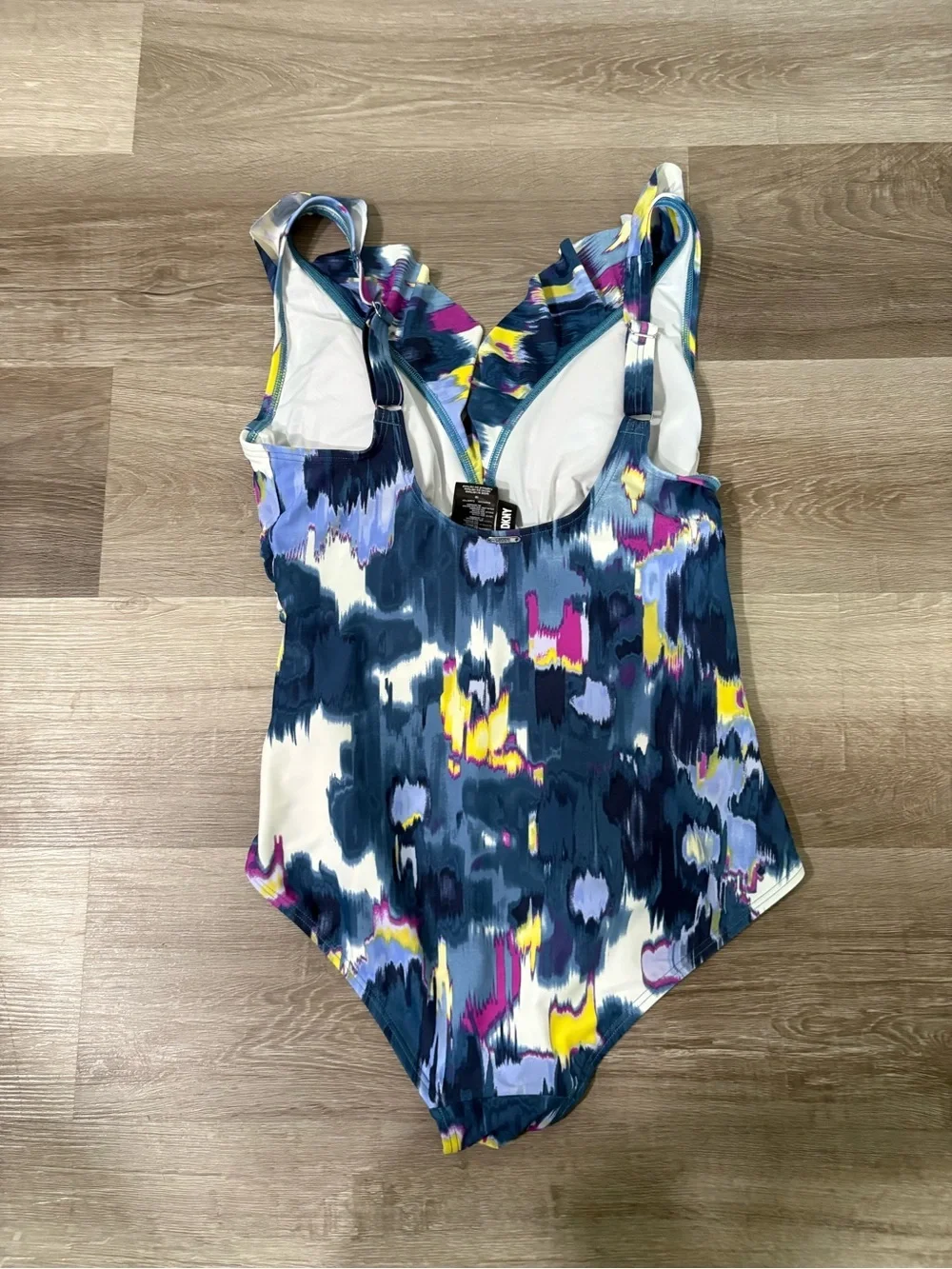One-Piece Swimsuit in Navy Abstract Print. Tummy Control. - Picture 4 of 5